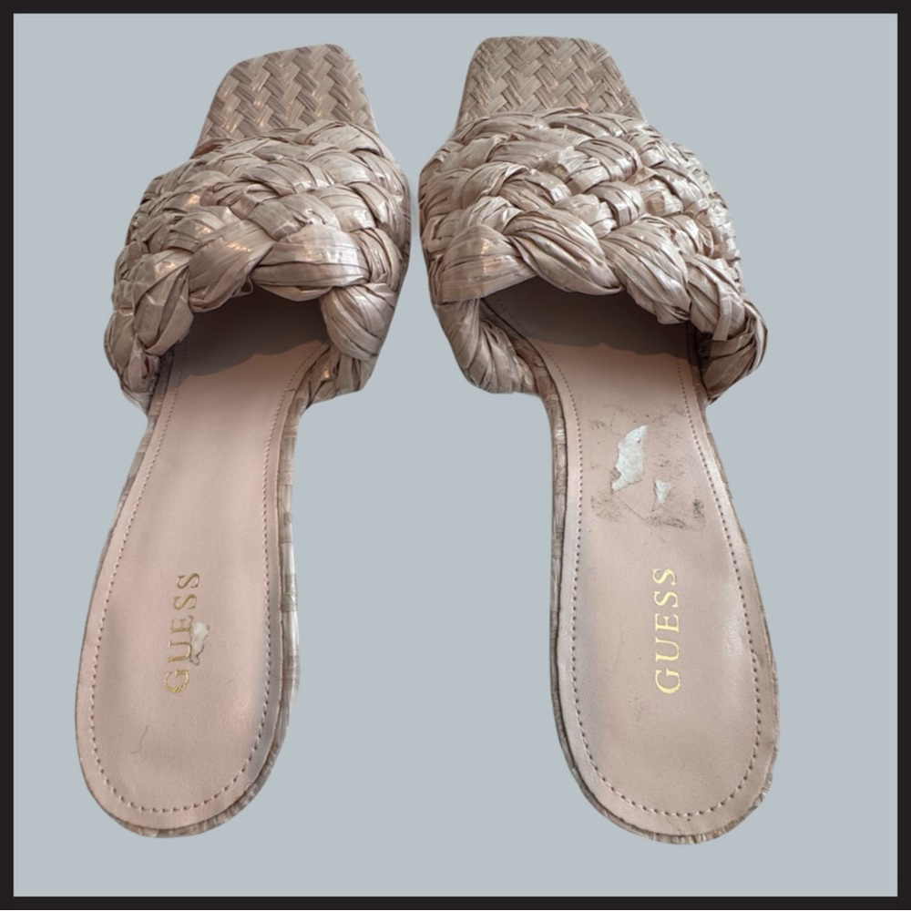 GUESS Women's Light Pink Woven Slide Sandals